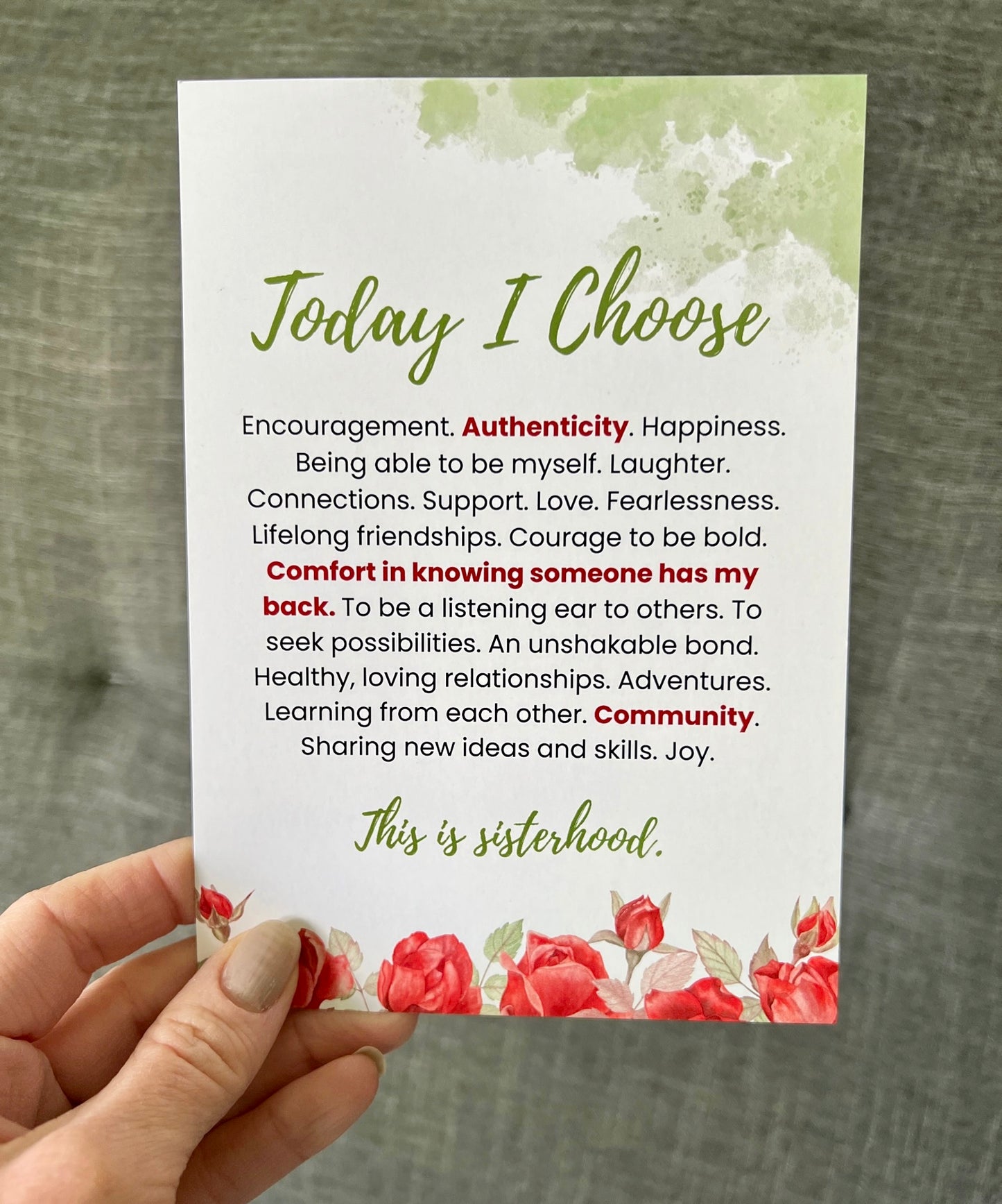 Today I Choose Sisterhood manifesto