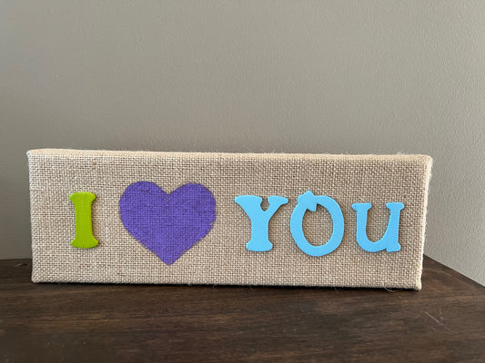 I love you burlap block sign