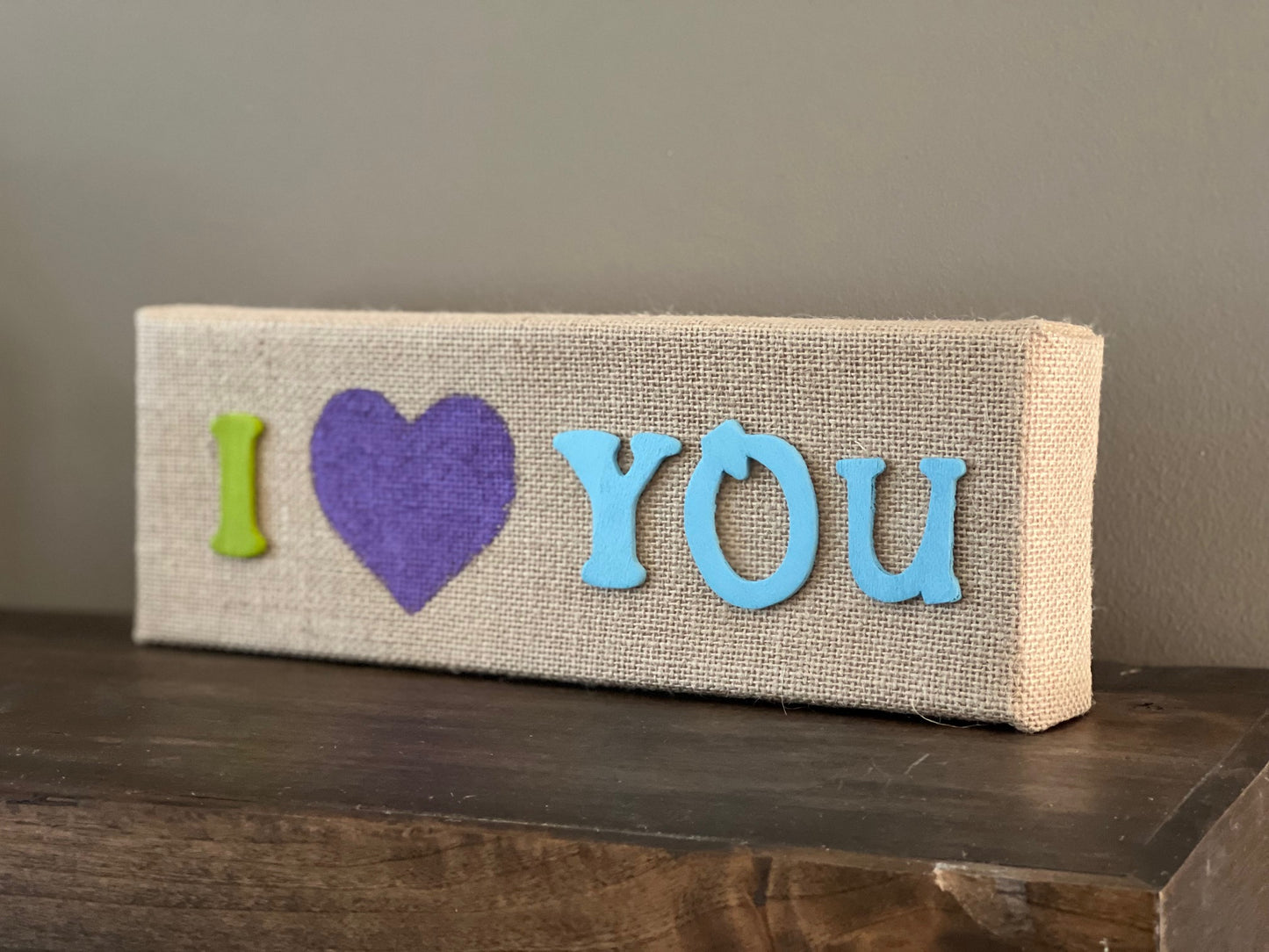 I love you burlap block sign